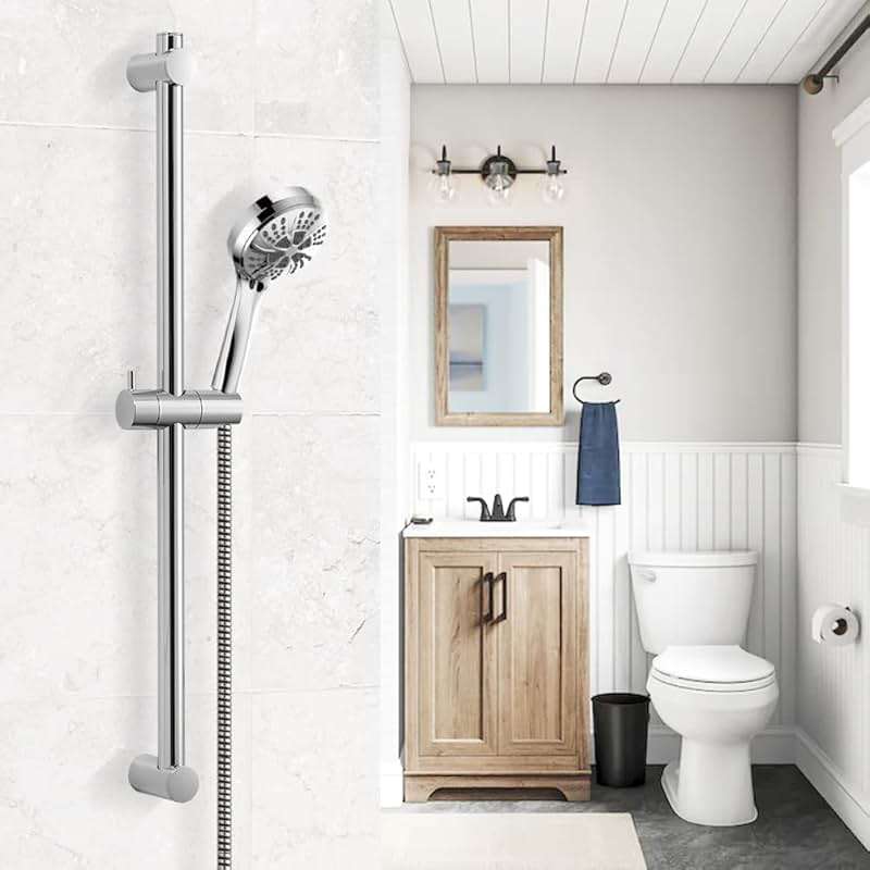 OFFO Shower Slide Bar 28 in Adjustable Installation Distance 19-27 in with 360° Adjustable Handheld Shower Head Holder for Bathroom, Screw Wall Mounted, Chrome Finish - Image 2