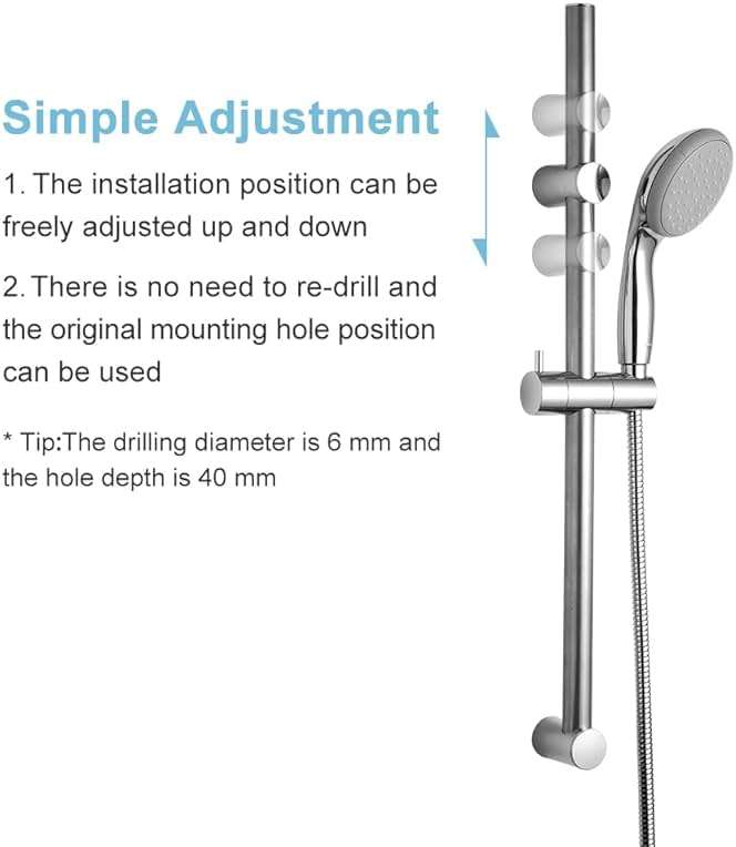 OFFO Shower Slide Bar 28 in Adjustable Installation Distance 19-27 in with 360° Adjustable Handheld Shower Head Holder for Bathroom, Screw Wall Mounted, Chrome Finish - Image 4