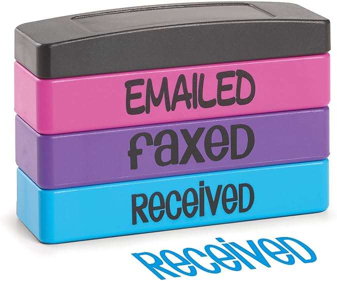 Stakz Pre-Inked Message Stamp – Emailed, Faxed, Received - Pink, Purple, Blue Ink – Impression Size: 5/8” x 1-13/16” - Image 4