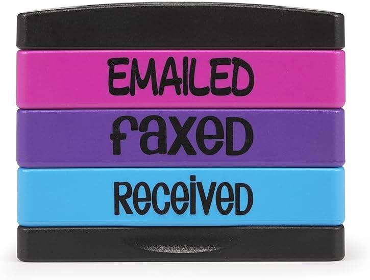 Stakz Pre-Inked Message Stamp – Emailed, Faxed, Received - Pink, Purple, Blue Ink – Impression Size: 5/8” x 1-13/16” - Image 5