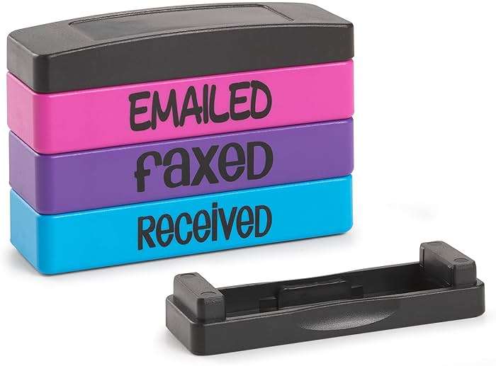 Stakz Pre-Inked Message Stamp – Emailed, Faxed, Received - Pink, Purple, Blue Ink – Impression Size: 5/8” x 1-13/16” - Image 7