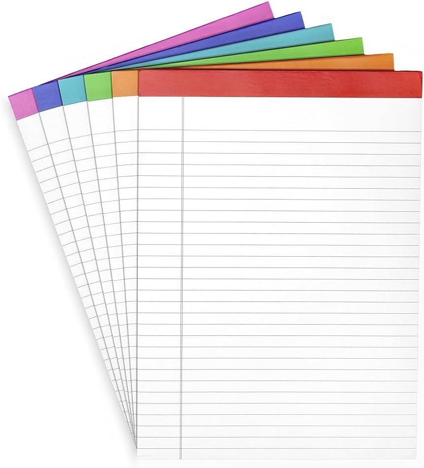 PAPERAGE Lined Legal Pads, (Rainbow), 6 Pack, 50 Sheets Each, Wide/Legal Ruled, Note Pads, Paper, 8.5 inches x 11 inches - Product Image