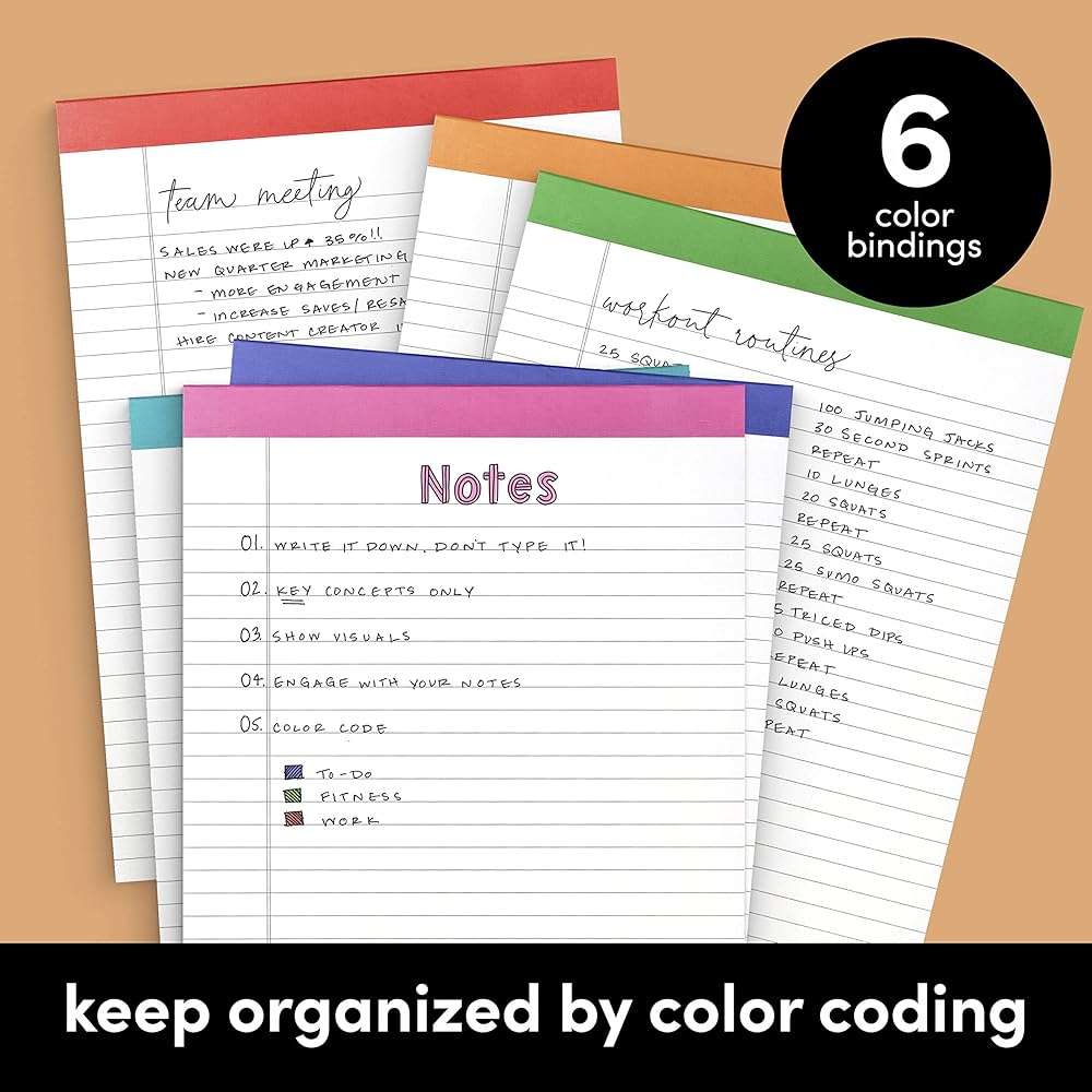 PAPERAGE Lined Legal Pads, (Rainbow), 6 Pack, 50 Sheets Each, Wide/Legal Ruled, Note Pads, Paper, 8.5 inches x 11 inches - Image 3
