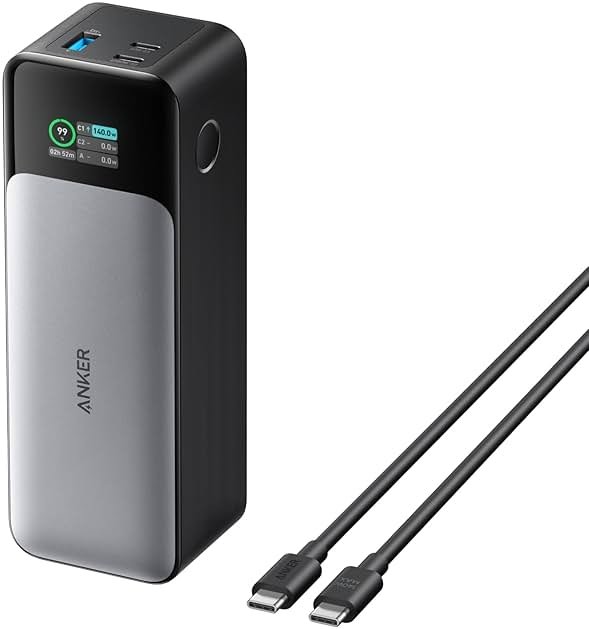 Anker 737 Power Bank, 140W Max 3-Port Laptop Portable Charger, 24,000mAh, Smart Display, Compatible with iPhone 16 / 15 / 14 Series, Vision Pro, Samsung, MacBook, and More - Product Image