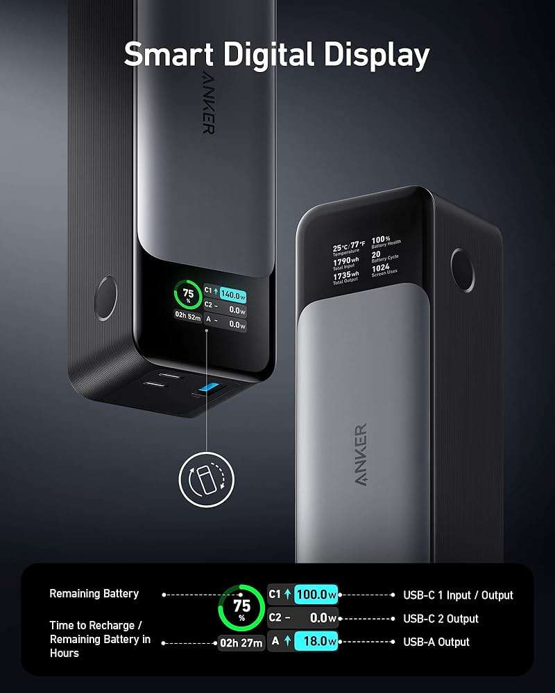 Anker 737 Power Bank, 140W Max 3-Port Laptop Portable Charger, 24,000mAh, Smart Display, Compatible with iPhone 16 / 15 / 14 Series, Vision Pro, Samsung, MacBook, and More - Image 4