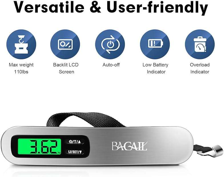 BAGAIL Digital Luggage Scale, 110lbs Hanging Baggage Scale with Backlit LCD Display, Portable Suitcase Weighing Scale, Travel Luggage Weight Scale with Hook, Strong Straps for Travelers - Image 6