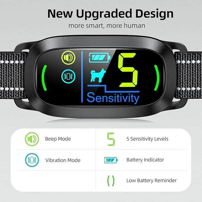 FAFAFROG Dog Bark Collar for Large Medium Small Dogs, Rechargeable Smart Bark Collar, Anti Barking Training Collar with 5 Adjustable Sensitivity Beep Vibration (Black) - Image 2