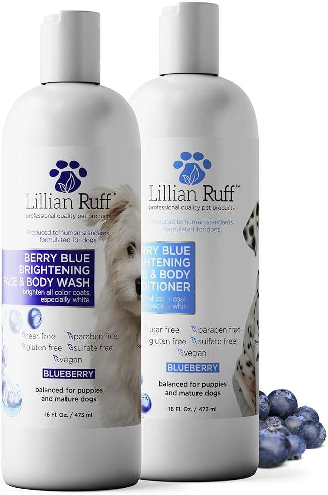 Lillian Ruff PRO Formula Berry Blue Brightening Dog Shampoo & Conditioner Set - Professional Show-Quality Whitening, Stain & Odor Eliminator, Hydrating Relief for Dry Skin, ProVitamin B5, USA Made - Image 1