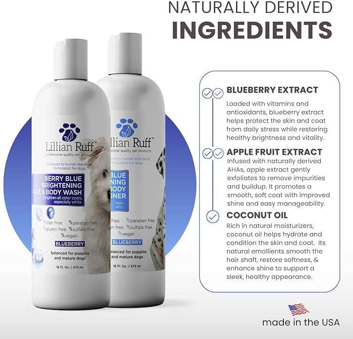 Lillian Ruff PRO Formula Berry Blue Brightening Dog Shampoo & Conditioner Set - Professional Show-Quality Whitening, Stain & Odor Eliminator, Hydrating Relief for Dry Skin, ProVitamin B5, USA Made - Image 4