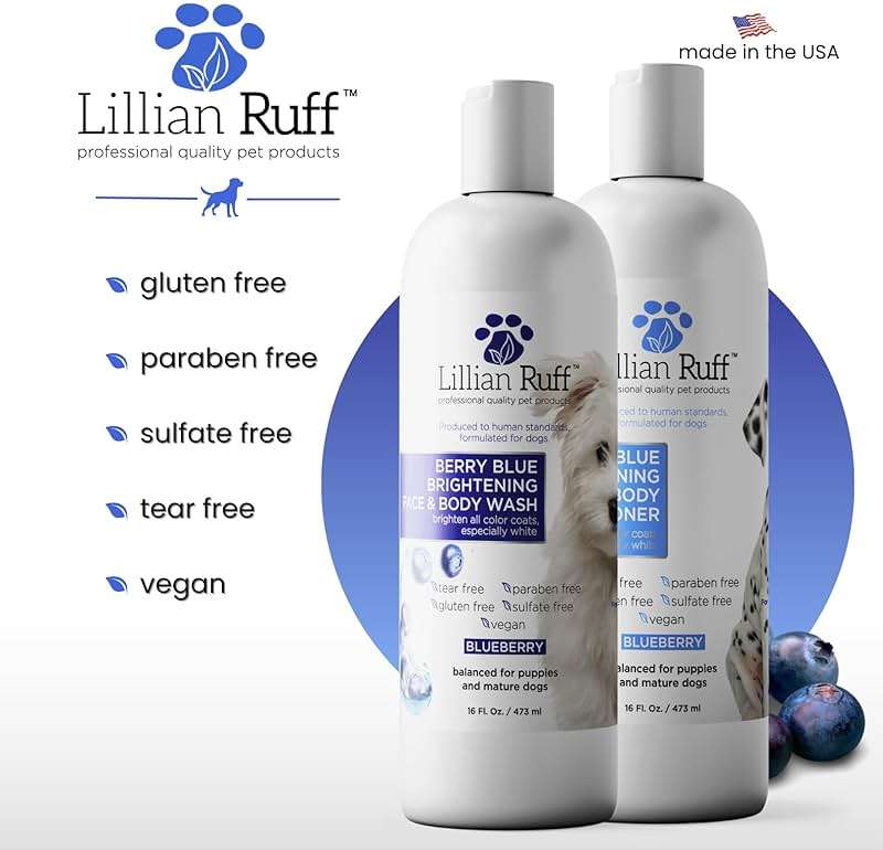 Lillian Ruff PRO Formula Berry Blue Brightening Dog Shampoo & Conditioner Set - Professional Show-Quality Whitening, Stain & Odor Eliminator, Hydrating Relief for Dry Skin, ProVitamin B5, USA Made - Image 6