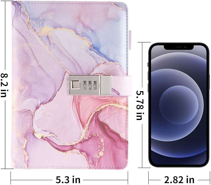 LMTNNB Marble Diary with Lock for Girls and Women, A5 Leather Locked Journal for Teen Girls, Secret Cute Password Lock Notebooks with Pen Holder for Travel Diary Office Notepad - Image 3