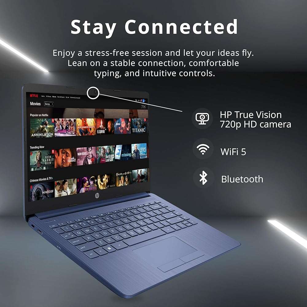 HP 14" HD Laptop, Windows 11, Intel Celeron Dual-Core Processor Up to 2.60GHz, 4GB RAM, 64GB SSD, Webcam, Dale Blue (Renewed) - Image 3