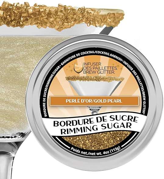 Brew Glitter - Gold Rimming Sugar (4oz, 1x Bar Tin) Cocktail Garnish for Mixed Drinks & Refreshments - Image 1