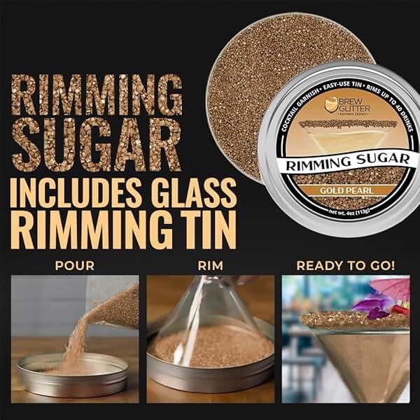Brew Glitter - Gold Rimming Sugar (4oz, 1x Bar Tin) Cocktail Garnish for Mixed Drinks & Refreshments - Image 3