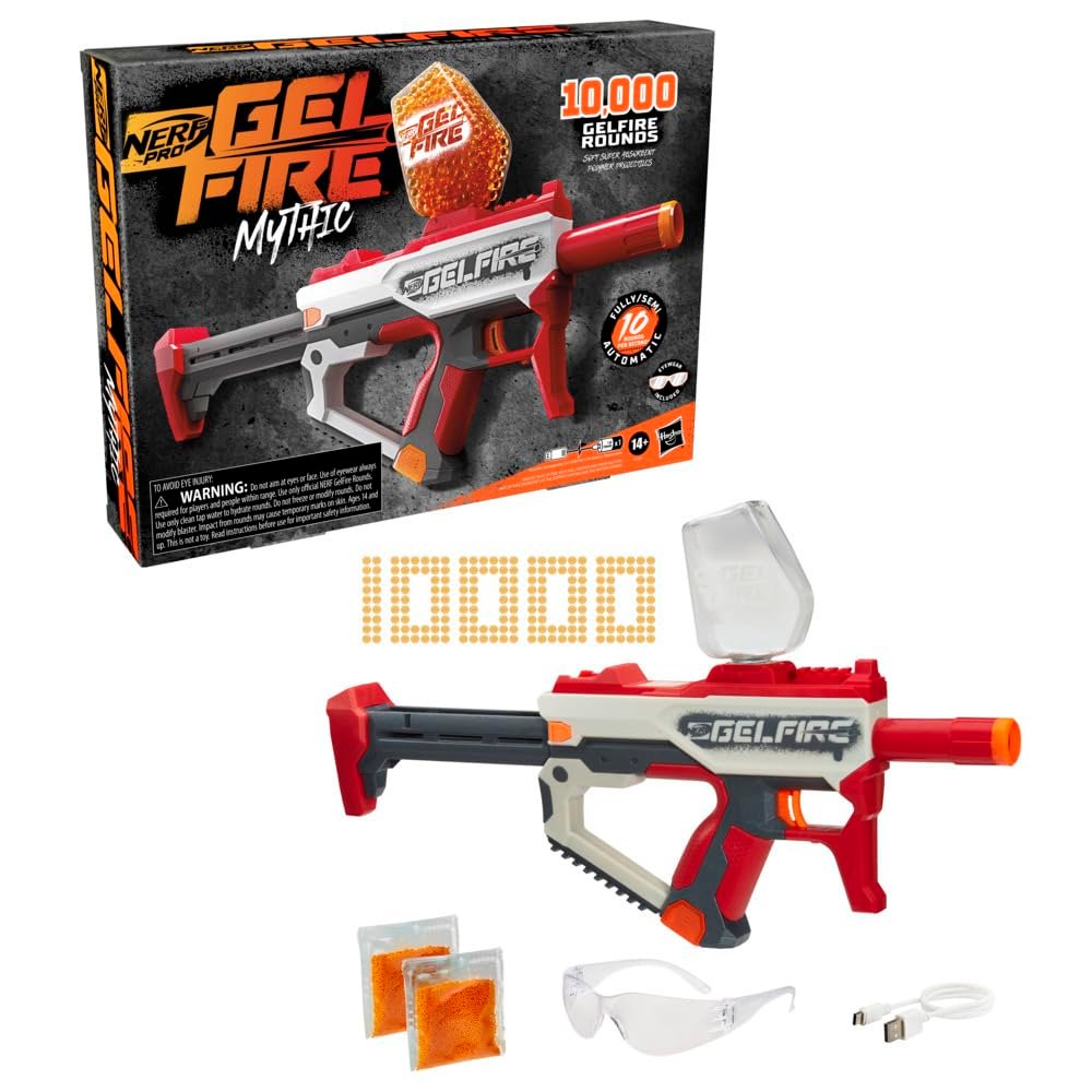 Nerf Pro Gelfire Mythic Full Auto Blaster & 10,000 Gelfire Rounds, 800 Round Hopper, Rechargeable Battery, Eyewear, Ages 14 & Up - Product Image
