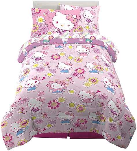 Franco Kids Bedding Super Soft Comforter and Sheet Set with Sham, 5 Piece Twin Size, Hello Kitty - Image 1