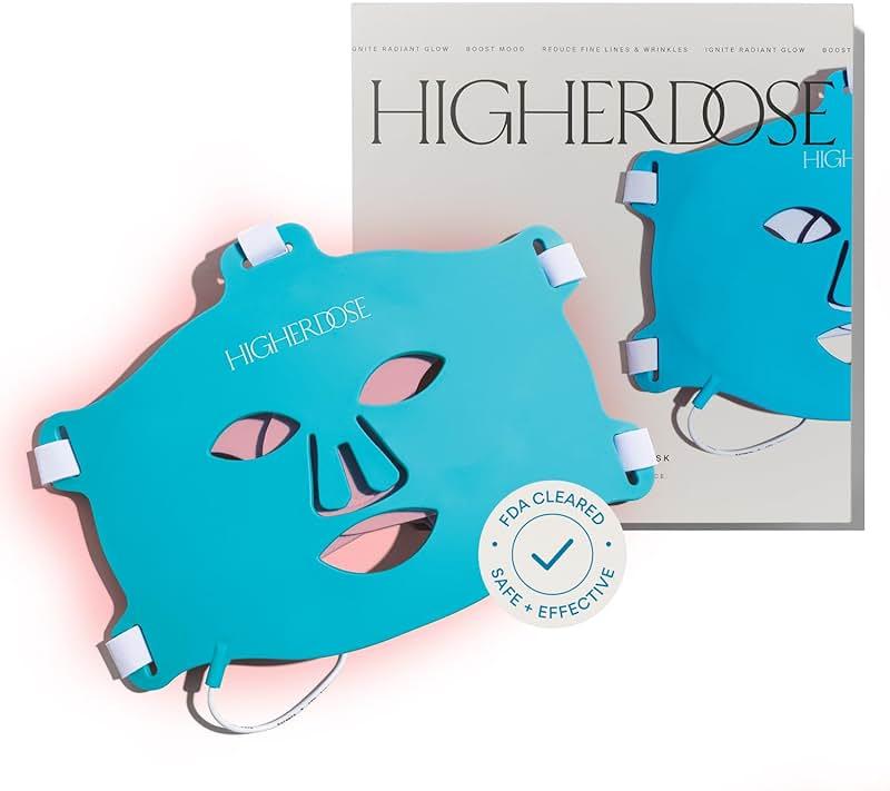 HigherDOSE Red Light Face Mask - FDA Cleared LED Red Light Therapy for Face with Near Infrared Technology - At-Home Facial Device to Improve Fine Lines, Wrinkles, Hydration & Redness for Glass Skin by HigherDOSE - Shop at Bazar