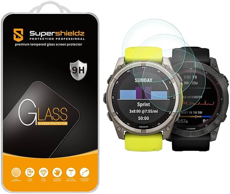 (3 Pack) Supershieldz Designed for Garmin Fenix 8/8 Pro (Solar/Amoled) 51mm / Garmin Fenix 7X/7X Pro (Solar/Sapphire Solar) / Epix Pro (51mm) Tempered Glass Screen Protector, Anti Scratch, Bubble Free - Product Image