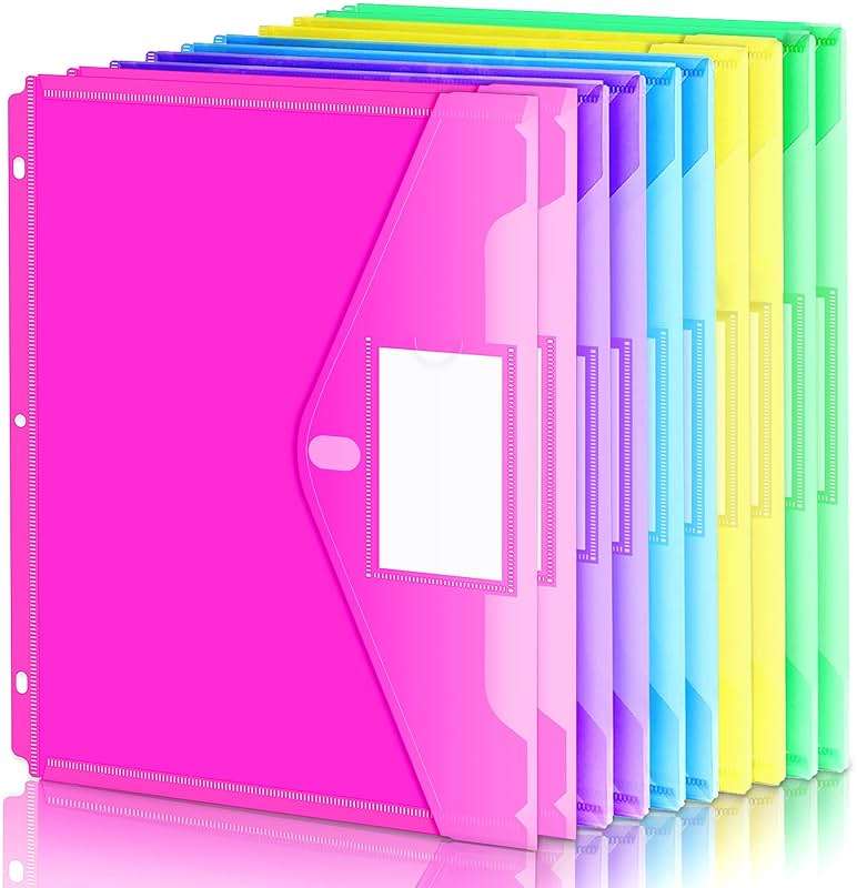 Forvencer Binder Pocket, 10 Pack Super Heavyweight Plastic Folders with Tight Closure, Folders with Pockets Side Loading, Binder Organizer, Binder Dividers with Pockets, Letter Size, Assorted Colors - Image 1