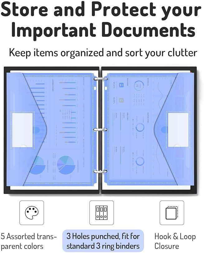 Forvencer Binder Pocket, 10 Pack Super Heavyweight Plastic Folders with Tight Closure, Folders with Pockets Side Loading, Binder Organizer, Binder Dividers with Pockets, Letter Size, Assorted Colors - Image 3