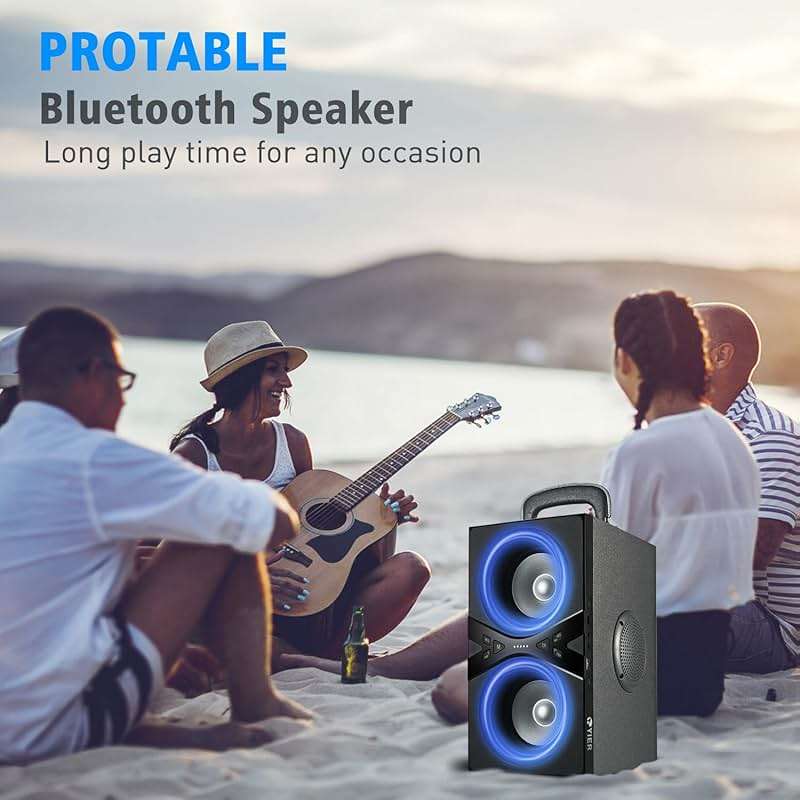 YIER Bluetooth Speakers, Wireless TWS Portable Speaker with Lights,100dB Loud Subwoofer 80w(Peak) Stereo Sound, Bassup Technology, Long Playtime for Outdoor Party - Image 3
