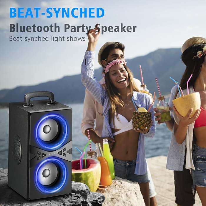YIER Bluetooth Speakers, Wireless TWS Portable Speaker with Lights,100dB Loud Subwoofer 80w(Peak) Stereo Sound, Bassup Technology, Long Playtime for Outdoor Party - Image 4