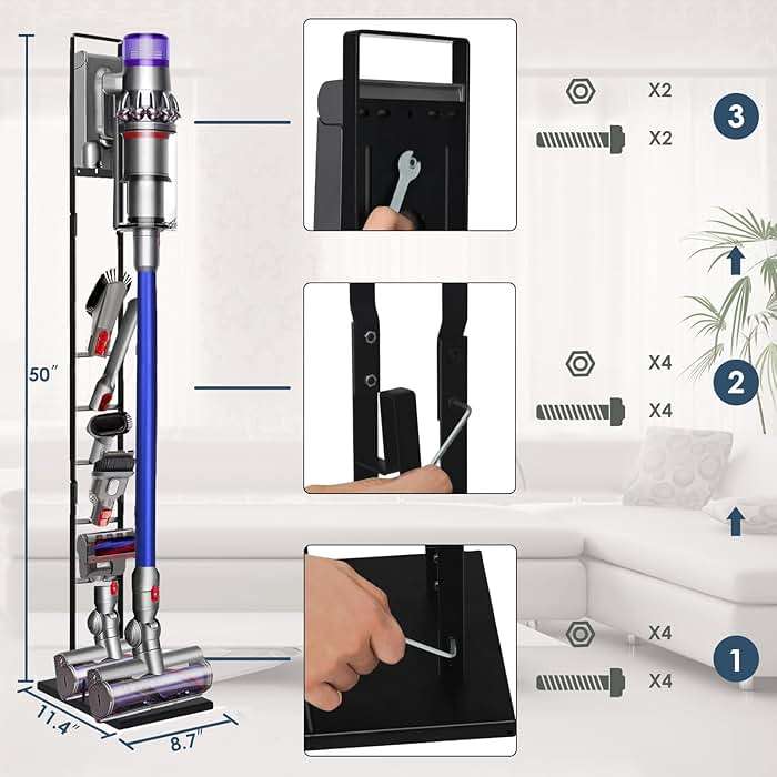 Lasvea Vacuum Stand for Dyson V6, V7, V8, V10, V11, V12, V15 Cordless Cleaners - Heavy Base Metal Bracket Holder, Accessory & Attachment Storage - Image 2