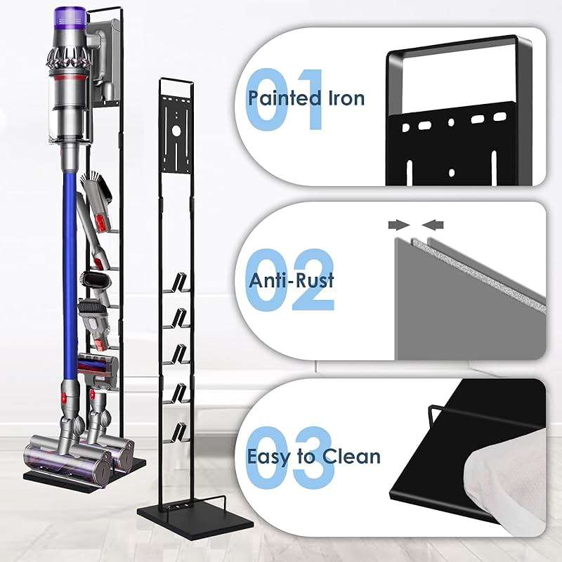 Lasvea Vacuum Stand for Dyson V6, V7, V8, V10, V11, V12, V15 Cordless Cleaners - Heavy Base Metal Bracket Holder, Accessory & Attachment Storage - Image 3