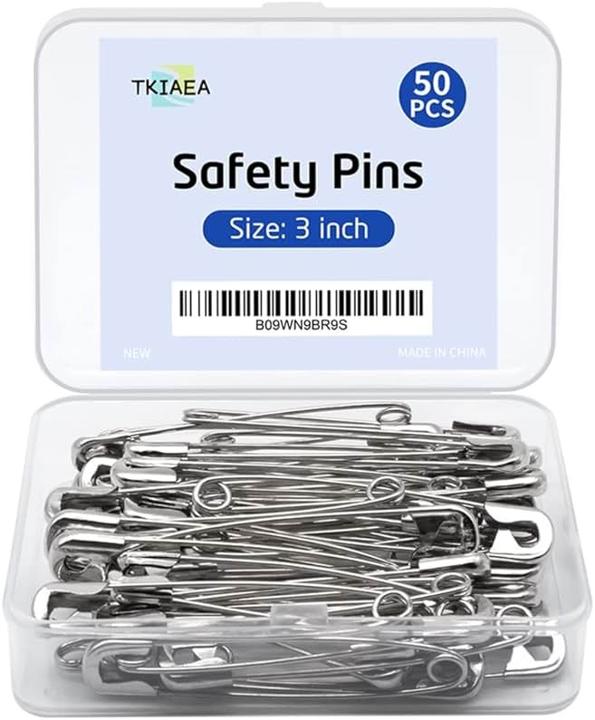 Tkiaea 3 Inches Large Safety Pins, Pack of 50, Big Heavy Duty Safety Pins for Brooch Making, Blankets, Crafts, Cloth Curtain (SP) - Product Image
