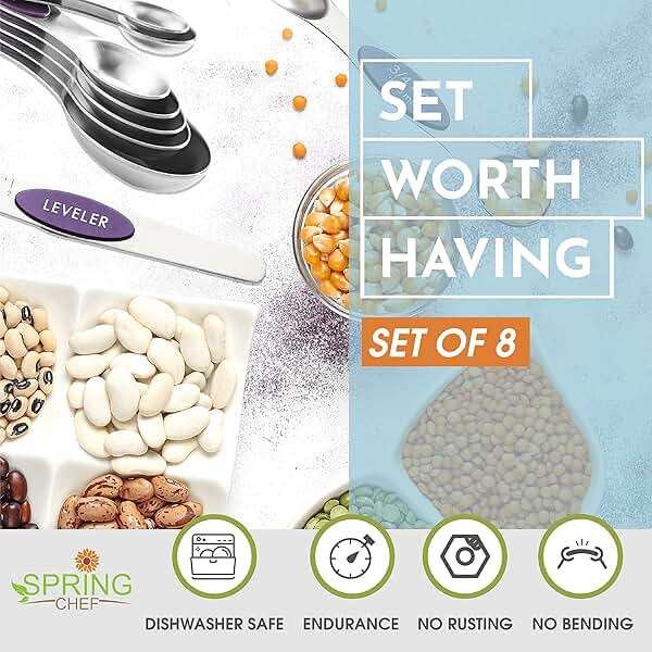 Spring Chef Purple Stainless Steel Magnetic Measuring Spoons Set of 8 with Leveler, Dual Sided Metal Teaspoon & Tablespoon Measuring Spoons, Kitchen Gadgets for Baking & Cooking, Fits in Spice Jars - Image 3