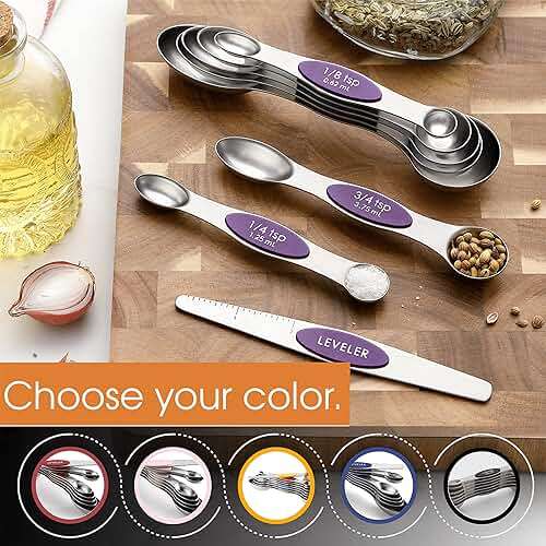 Spring Chef Purple Stainless Steel Magnetic Measuring Spoons Set of 8 with Leveler, Dual Sided Metal Teaspoon & Tablespoon Measuring Spoons, Kitchen Gadgets for Baking & Cooking, Fits in Spice Jars - Image 6