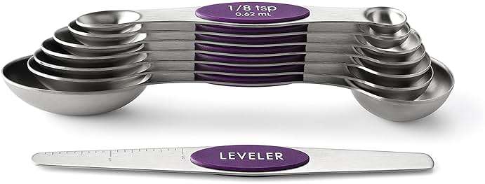 Spring Chef Purple Stainless Steel Magnetic Measuring Spoons Set of 8 with Leveler, Dual Sided Metal Teaspoon & Tablespoon Measuring Spoons, Kitchen Gadgets for Baking & Cooking, Fits in Spice Jars - Image 8