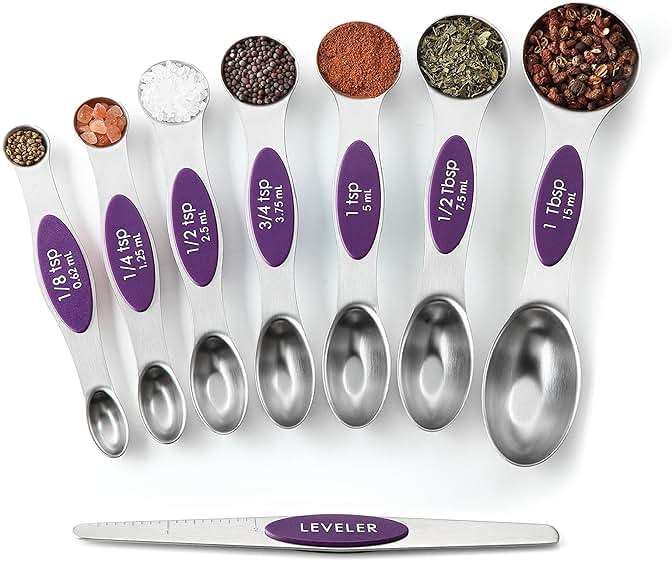 Spring Chef Purple Stainless Steel Magnetic Measuring Spoons Set of 8 with Leveler, Dual Sided Metal Teaspoon & Tablespoon Measuring Spoons, Kitchen Gadgets for Baking & Cooking, Fits in Spice Jars - Image 9