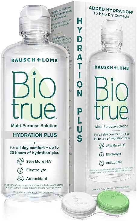 Biotrue Hydration Plus Contact Lens Solution with Lens Case, Multi-Purpose Solution for Soft Lenses, Hydrates with Hyaluronan, Cleans, Clears, and Disinfects for All-Day Comfort, 10 Fl Oz (Pack of 1) - Product Image