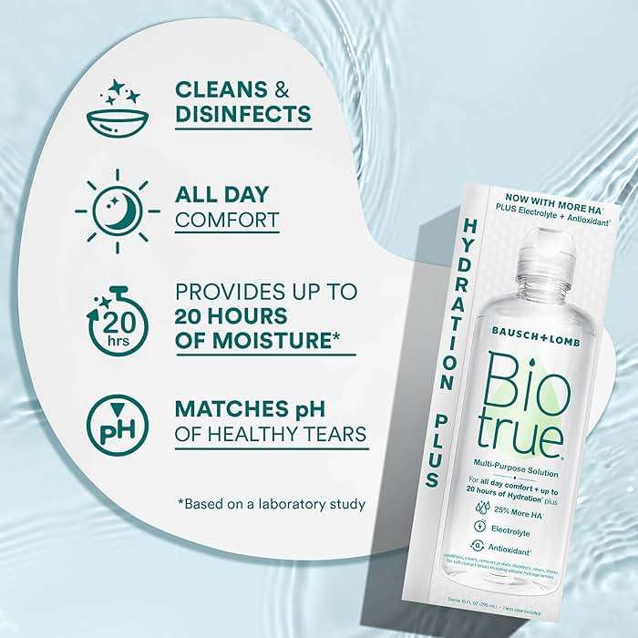 Biotrue Hydration Plus Contact Lens Solution with Lens Case, Multi-Purpose Solution for Soft Lenses, Hydrates with Hyaluronan, Cleans, Clears, and Disinfects for All-Day Comfort, 10 Fl Oz (Pack of 1) - Image 4