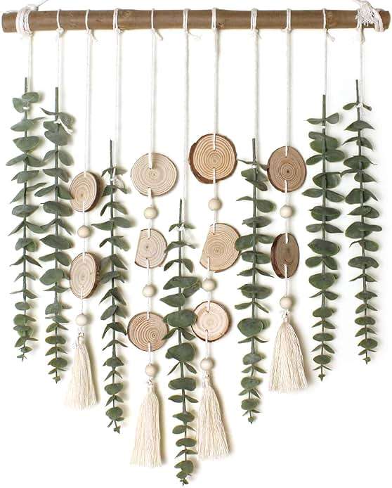 Artificial Eucalyptus Wall Decor Fake Greenery Leaves Stems Wall Hanging Plants on 16.5 inch Wooden Stick Boho Rustic Farmhouse Decor for Bedroom Kitchen Dining Room Bathroom - Image 1