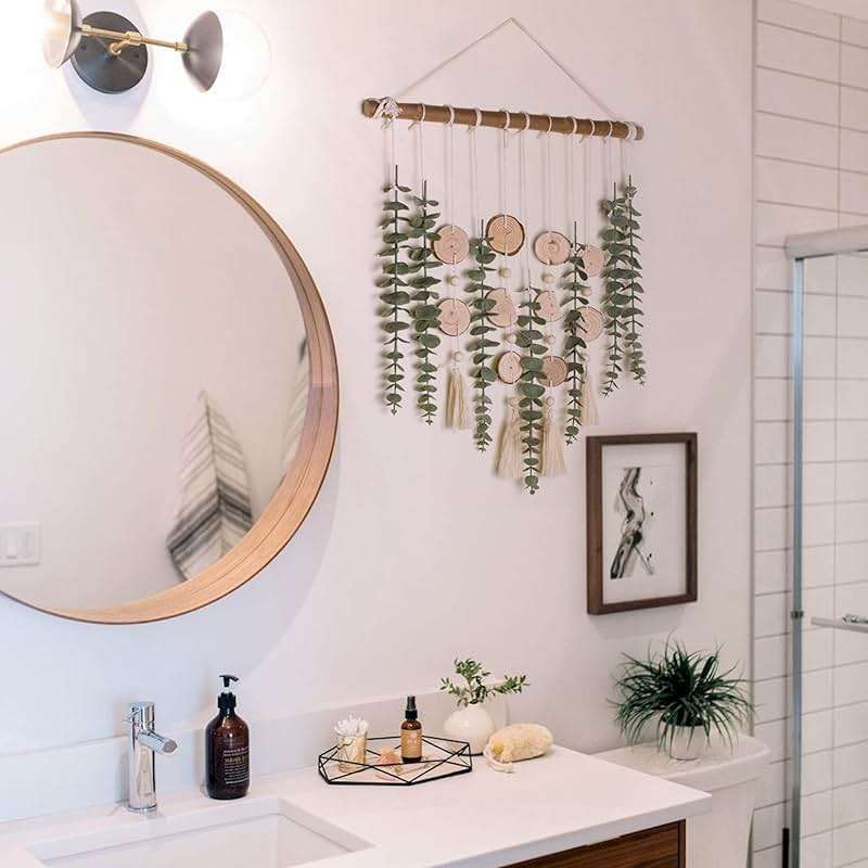 Artificial Eucalyptus Wall Decor Fake Greenery Leaves Stems Wall Hanging Plants on 16.5 inch Wooden Stick Boho Rustic Farmhouse Decor for Bedroom Kitchen Dining Room Bathroom - Image 4