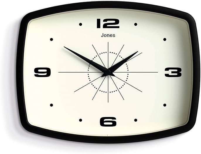 JONES CLOCKS® Movie wall Clock | Retro Rectangular Clock | 10 inch | Black | Cool mid-Century Designer Look for Kitchen, Living Room or Office - Product Image