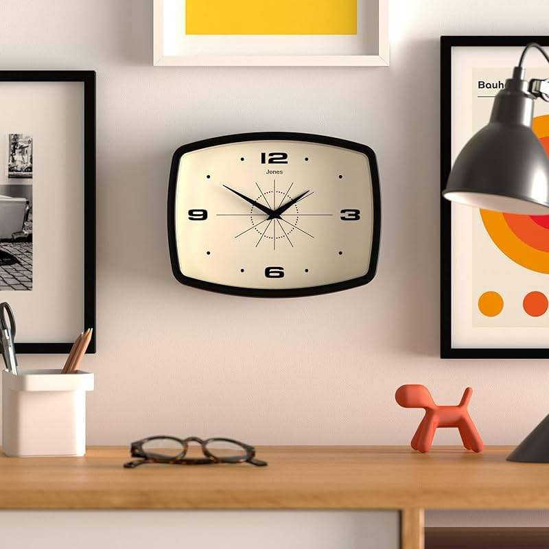 JONES CLOCKS® Movie wall Clock | Retro Rectangular Clock | 10 inch | Black | Cool mid-Century Designer Look for Kitchen, Living Room or Office - Image 2