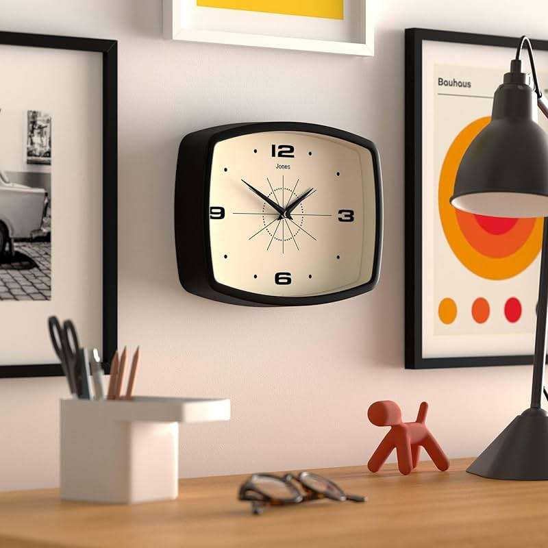 JONES CLOCKS® Movie wall Clock | Retro Rectangular Clock | 10 inch | Black | Cool mid-Century Designer Look for Kitchen, Living Room or Office - Image 5