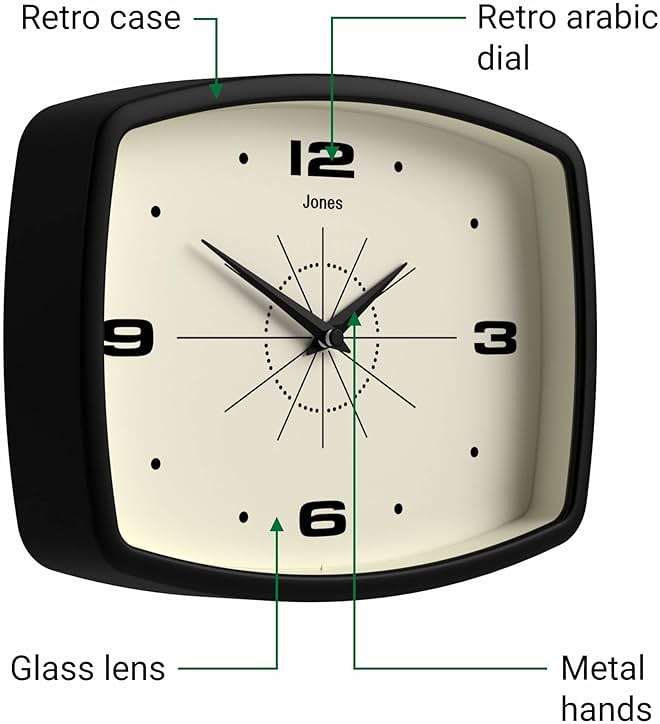 JONES CLOCKS® Movie wall Clock | Retro Rectangular Clock | 10 inch | Black | Cool mid-Century Designer Look for Kitchen, Living Room or Office - Image 6