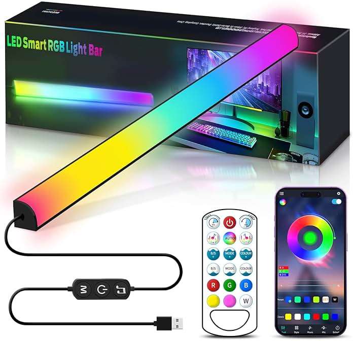 KANTUTOE Monitor Down Light Bar, RGB Screen Desk Light PC, Dimmable LED Dynamic Rainbow Effect, Adjustable Brightness, Speed and Music, Remote Control Color Change, for Game Room - Image 1