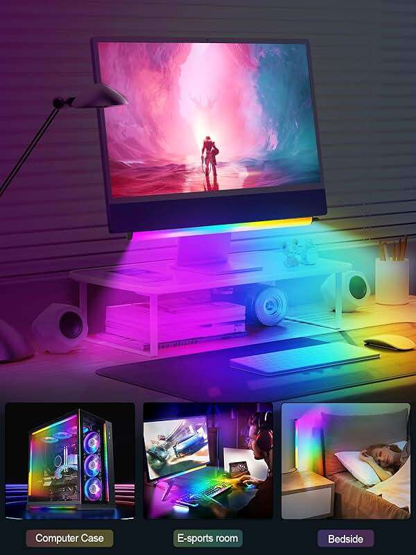 KANTUTOE Monitor Down Light Bar, RGB Screen Desk Light PC, Dimmable LED Dynamic Rainbow Effect, Adjustable Brightness, Speed and Music, Remote Control Color Change, for Game Room - Image 6