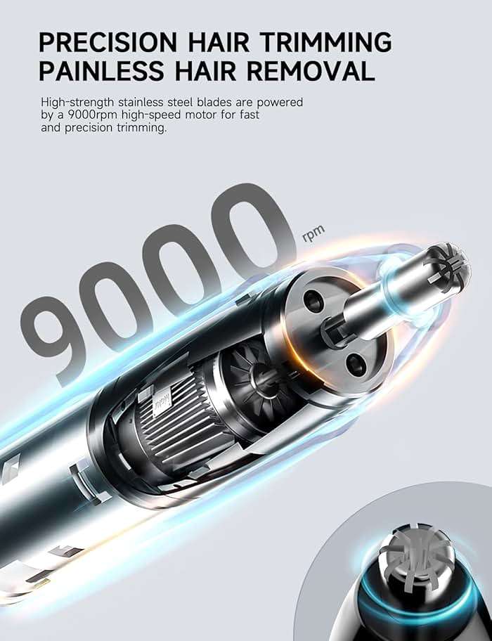 ZORAMI Rechargeable Ear and Nose Hair Trimmer - 2026 Professional Painless Eyebrow & Facial Hair Trimmer for Men Women, Powerful Motor and Dual-Edge Blades for Smoother Cutting Black - Image 4