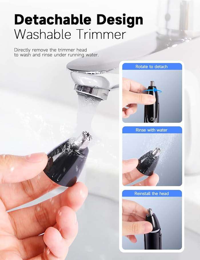 ZORAMI Rechargeable Ear and Nose Hair Trimmer - 2026 Professional Painless Eyebrow & Facial Hair Trimmer for Men Women, Powerful Motor and Dual-Edge Blades for Smoother Cutting Black - Image 5