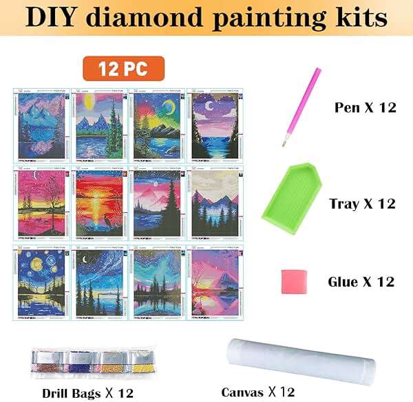 TINY FUN 12 Pack Diamond Painting Kits for Adults 5D Diamond Art Kit Paint by Number for Beginners, DIY Paint with Round Full Drill Diamonds Paintings Gem Art for Home Wall Decor Gift (12X16 Inch - Image 3