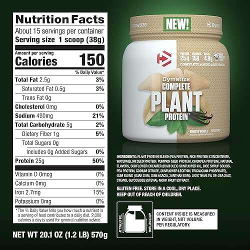 Dymatize Vegan Plant Protein, Smooth Vanilla, 25g Protein, 4.8g BCAAs, Complete Amino Acid Profile, 15 Servings - Image 5