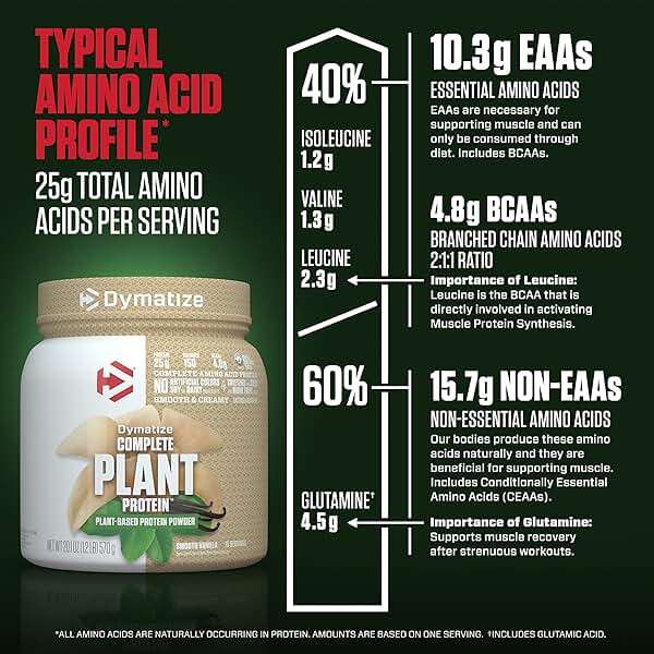 Dymatize Vegan Plant Protein, Smooth Vanilla, 25g Protein, 4.8g BCAAs, Complete Amino Acid Profile, 15 Servings - Image 7