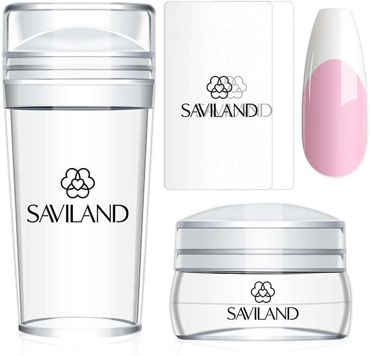 Saviland French Tip Nail Stamp: 4PCS Nail Art Stamper Kit Clear Silicone Nails Stamping Long & Short Jelly Stamper with Scrapers Nails Stamper Kit for French Manicure Home DIY Salon - Image 1