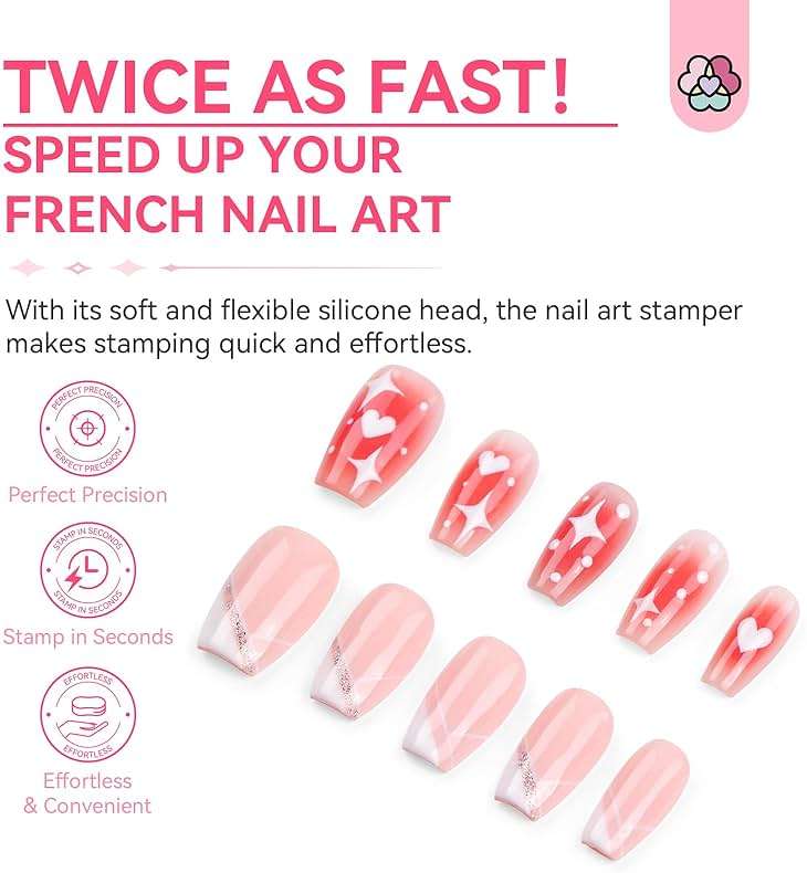 Saviland French Tip Nail Stamp: 4PCS Nail Art Stamper Kit Clear Silicone Nails Stamping Long & Short Jelly Stamper with Scrapers Nails Stamper Kit for French Manicure Home DIY Salon - Image 4